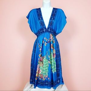 Blue Kimono Dress, Boho Mini Dress